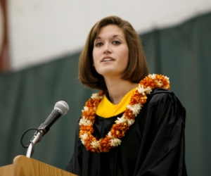 Kaitlynn Zolnay gives the student address