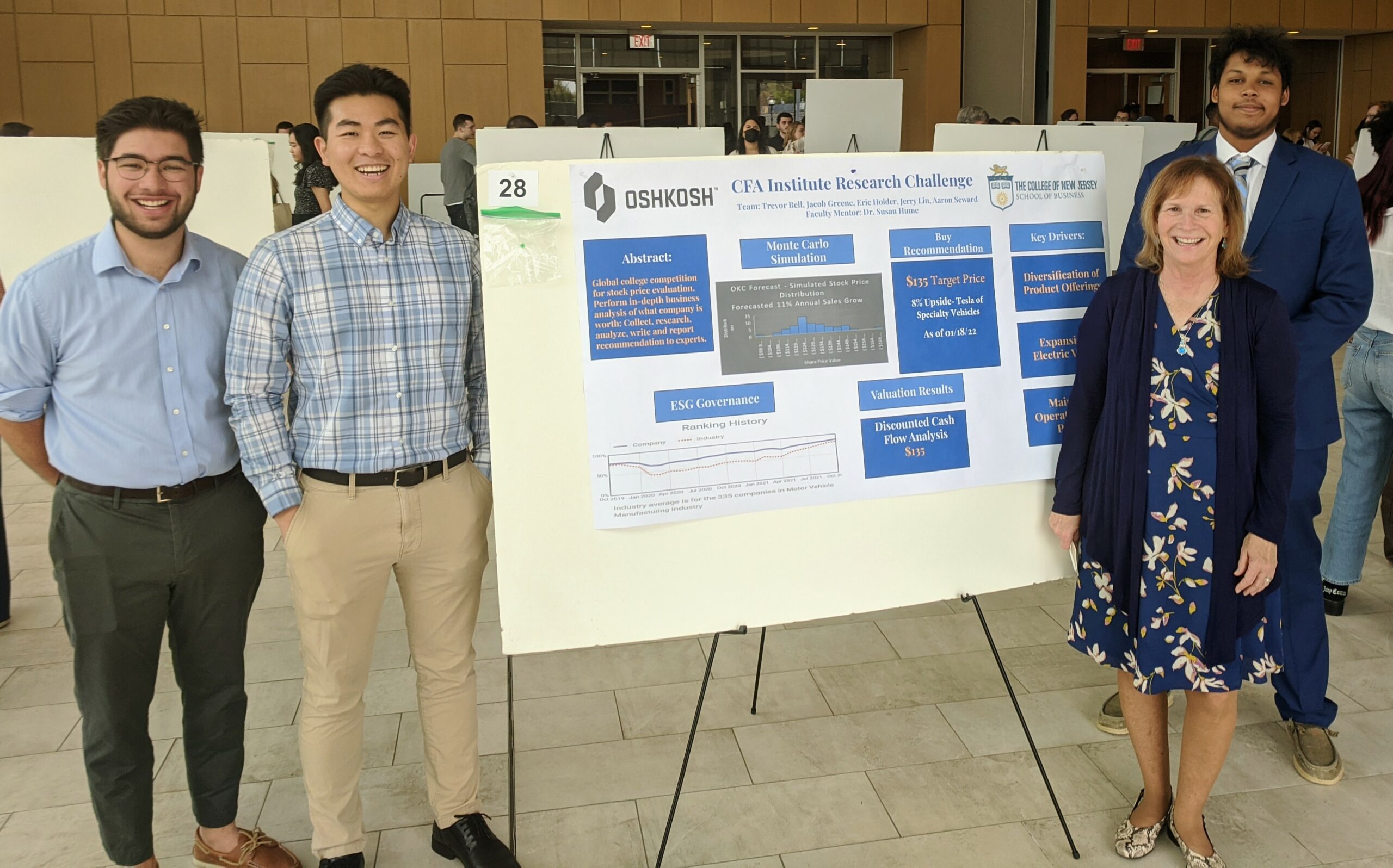 Two people standing on each side of the poster